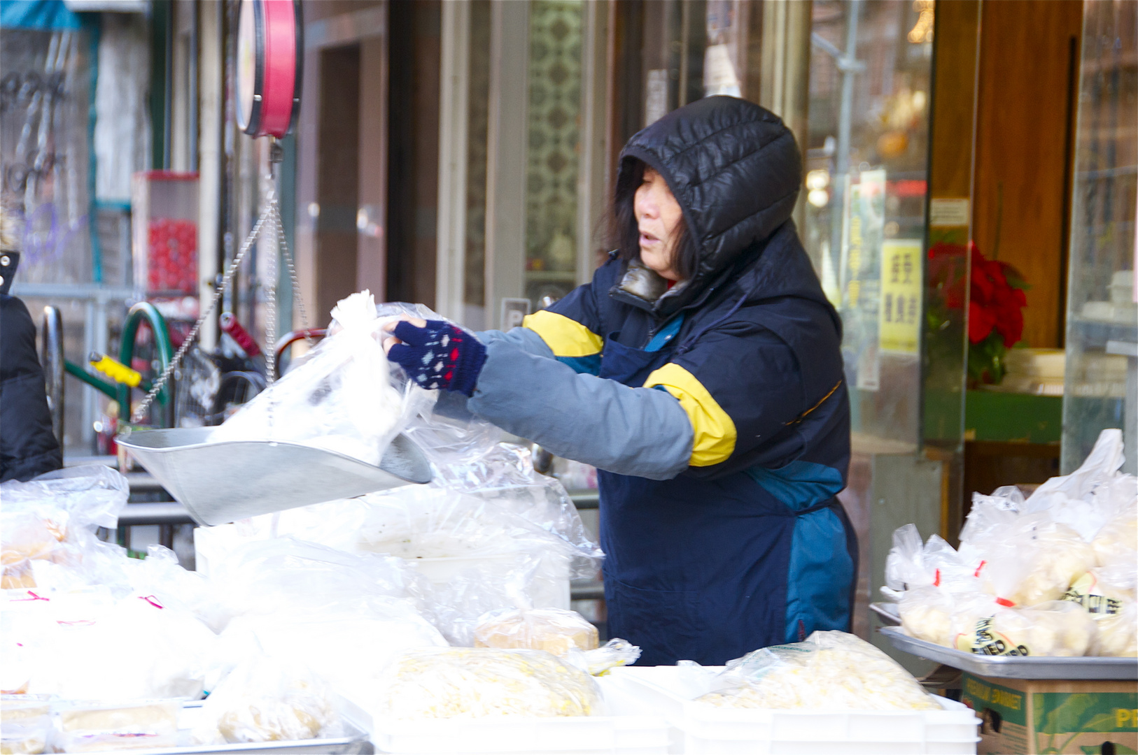 Chinatown New York City Fischverkäuferin, Dezember 2013