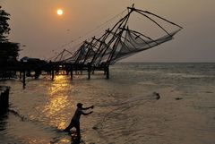 Chinese fishernets at port entrance