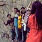 Chinese young tourists on the Great Wall