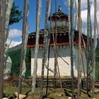 Chorten and a forest of prayer flags in Bumthang