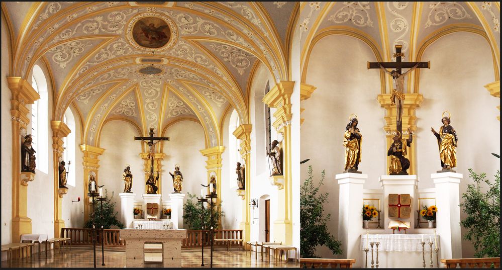 Chœur de l’Eglise de l’Immaculée Conception à Zusmarshausen, et détail de l’autel