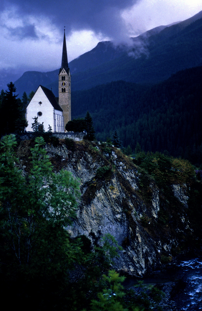 Church and Evening Mists, Lower Engadin