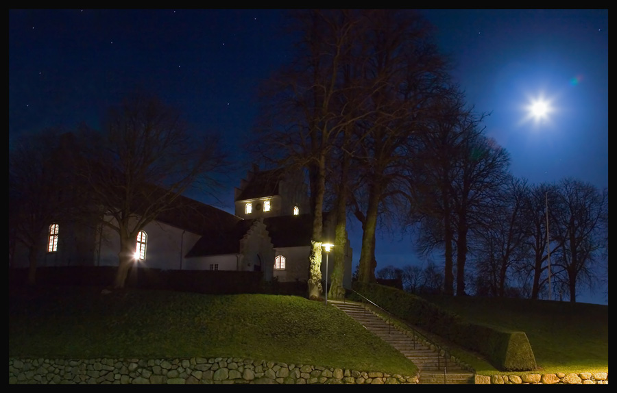 Church in moonlight.