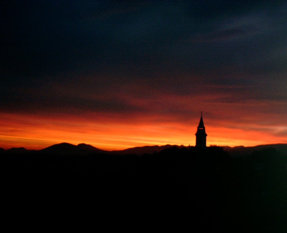 Church tower sillhouette at daybreak