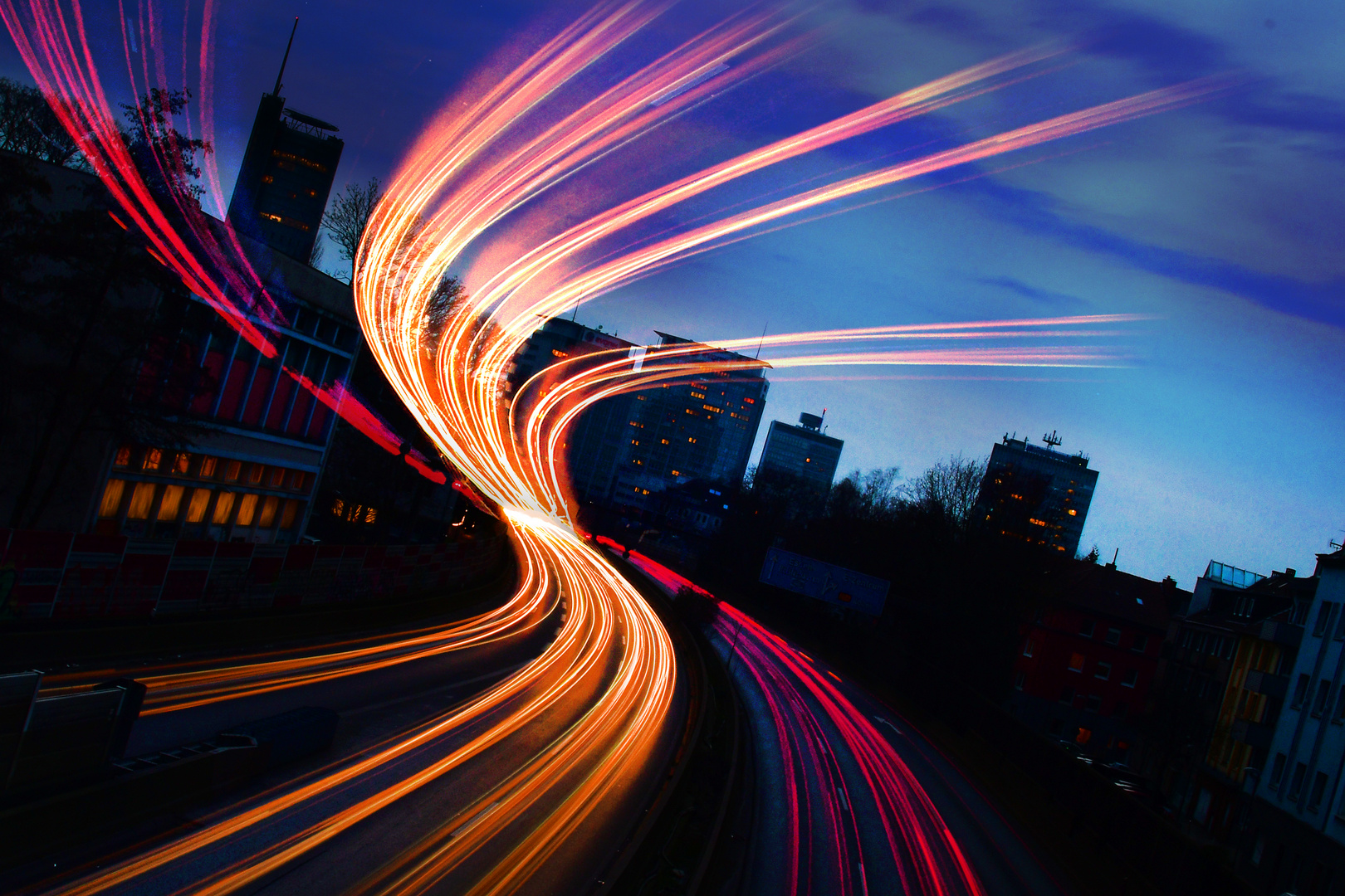 City von Essen und die Lichter der guten alten A40