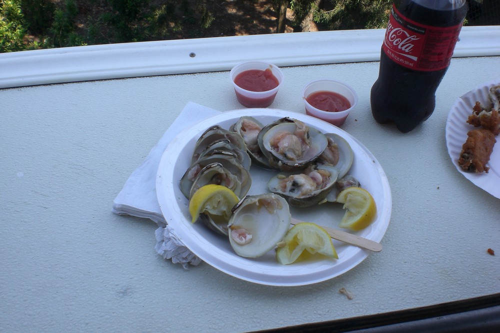 clambs with coke at beach