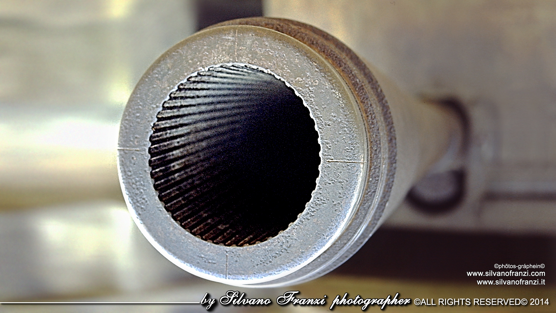 Close up of the rifling of a 155mm howitzer at Longues Sur Mer