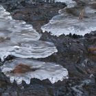 Closeup of bizarre ice floes in a mountain stream