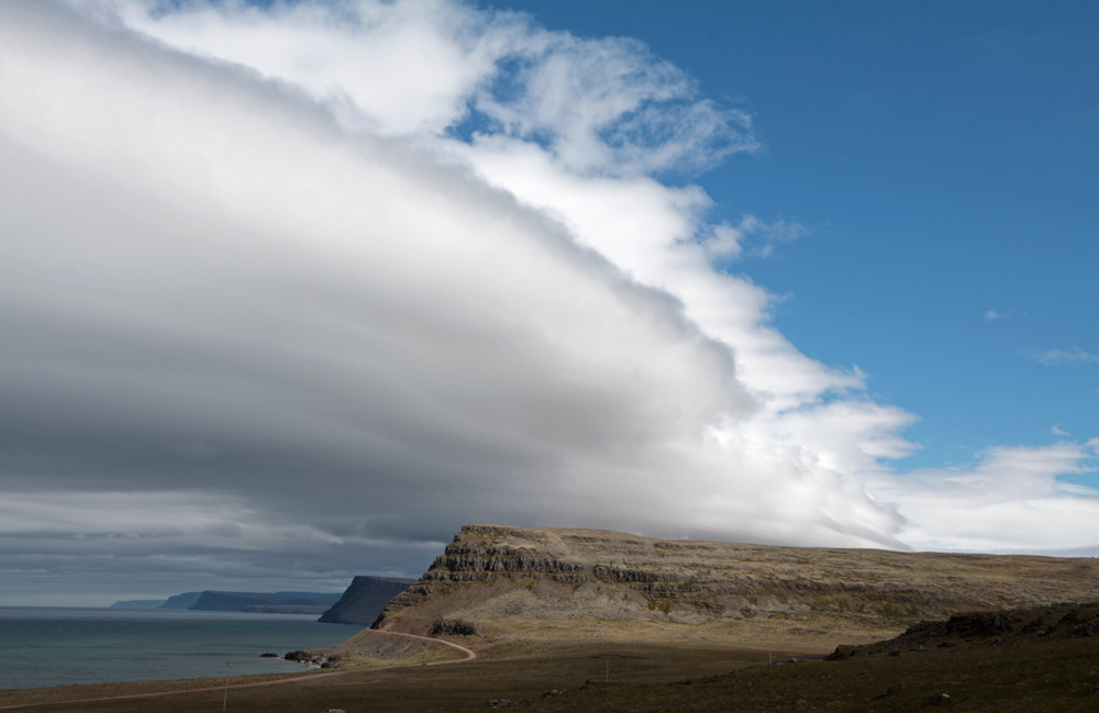 Clouds over the cliffs near Látrabjarg