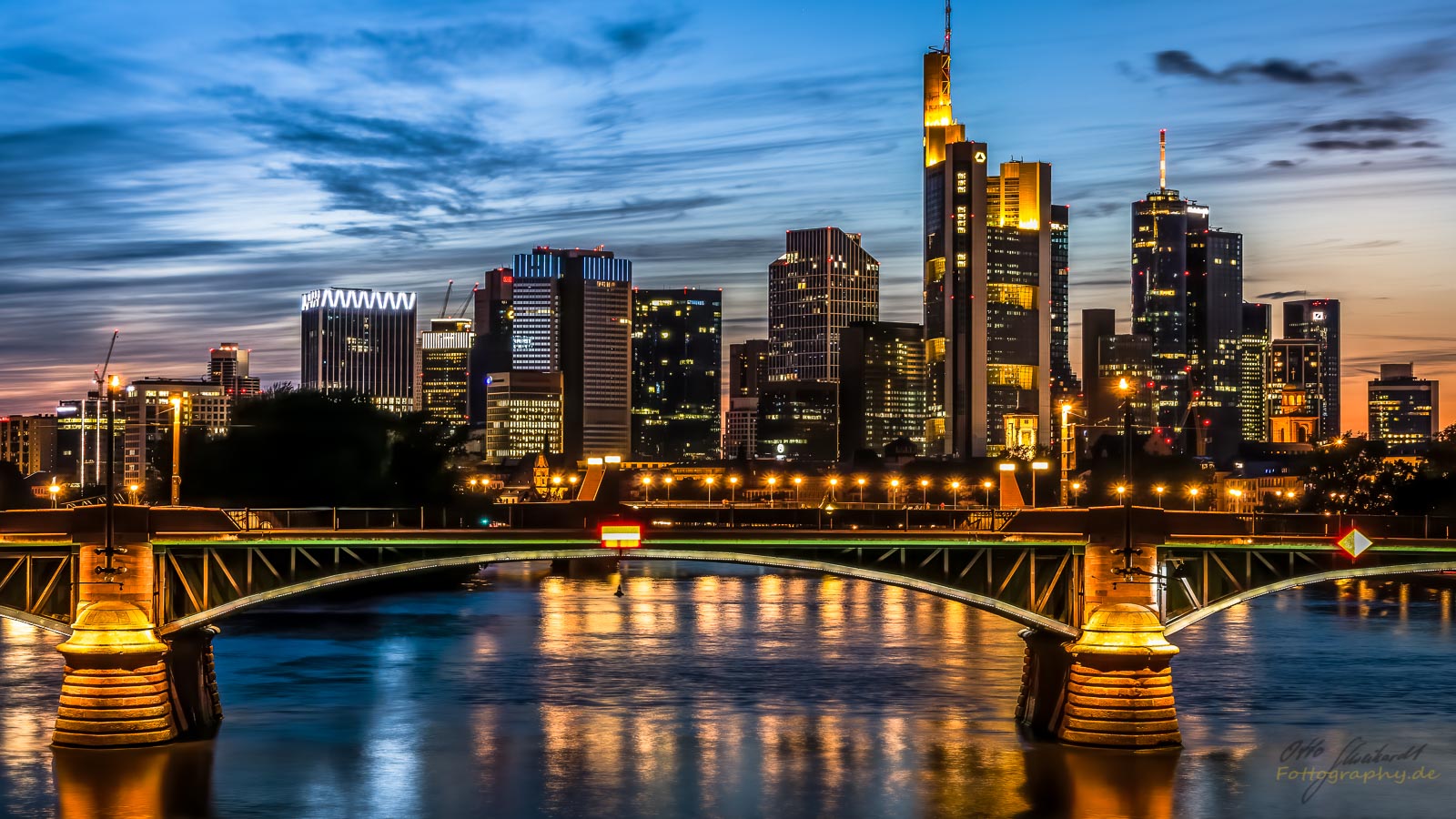 Cloudy Frankfurt by night