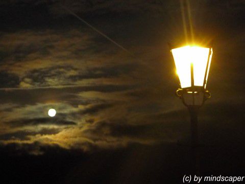 Cloudy Fullmoon and Park Lamp at Münsterplattform, Berne