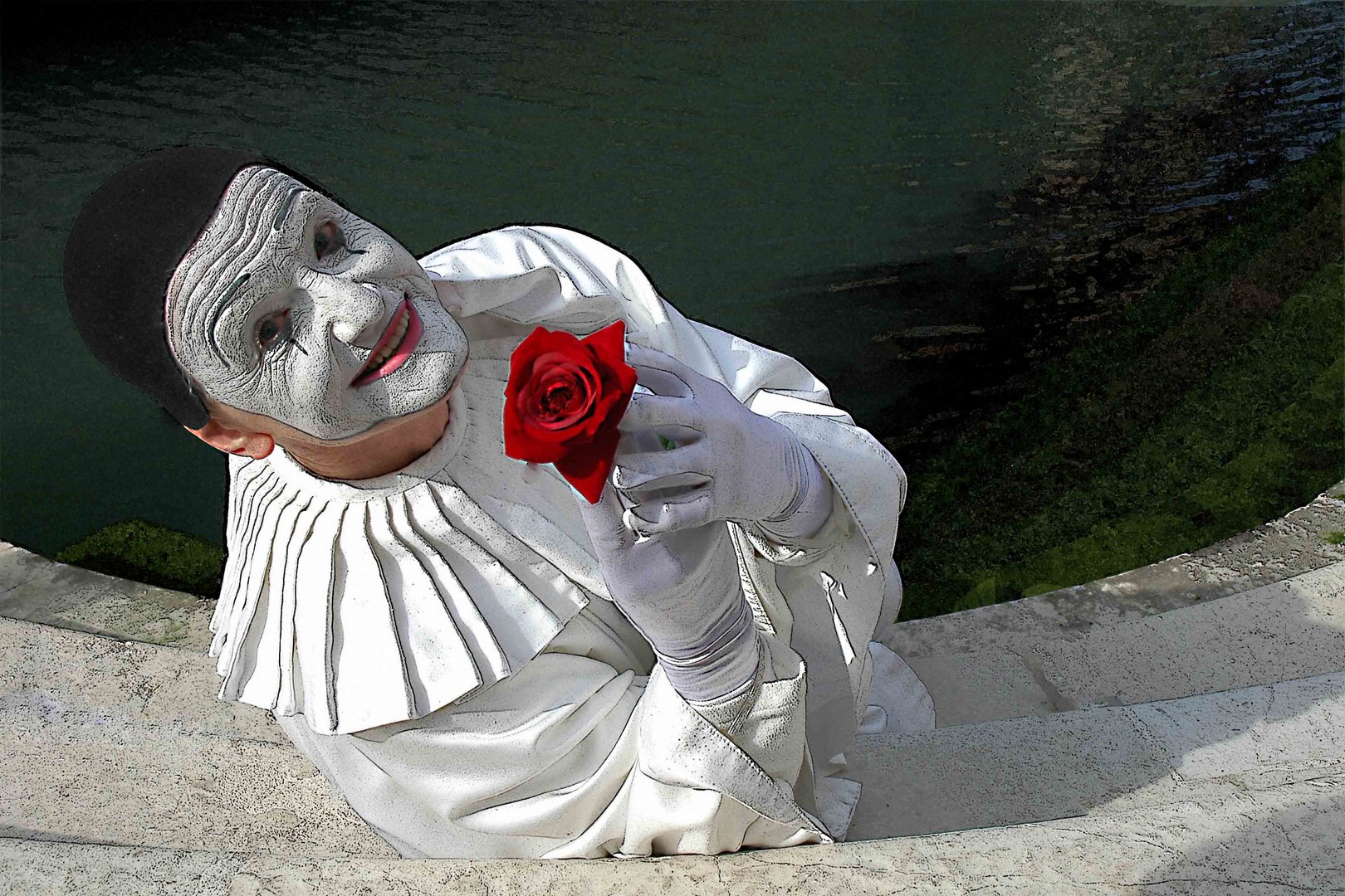 Clown mit roter Rose Foto & Bild | portrait, portraitfotografie männer