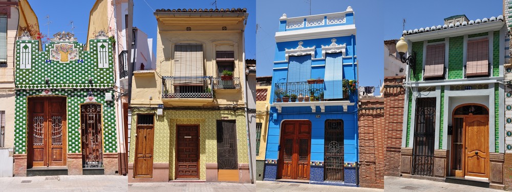 Collage di Casette Art Nouveau nel quartiere Cabanal (Valencia)
