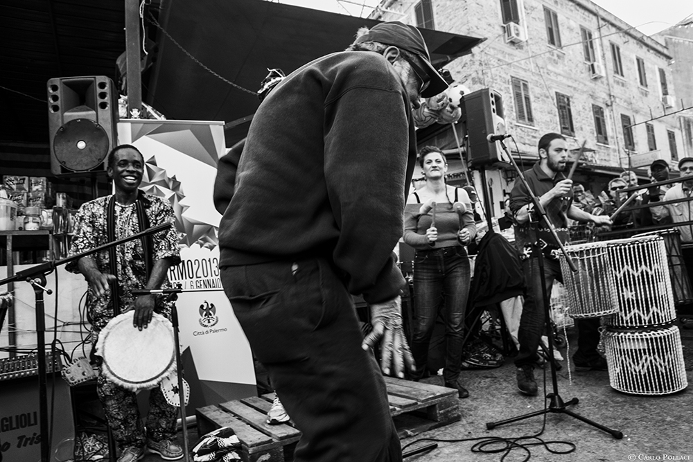 Concert of ethnic music group Doudou Diouf at the popular market of Ballarò #3