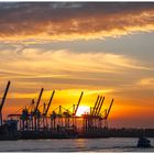 Containerbrücken im Sonnenuntergang