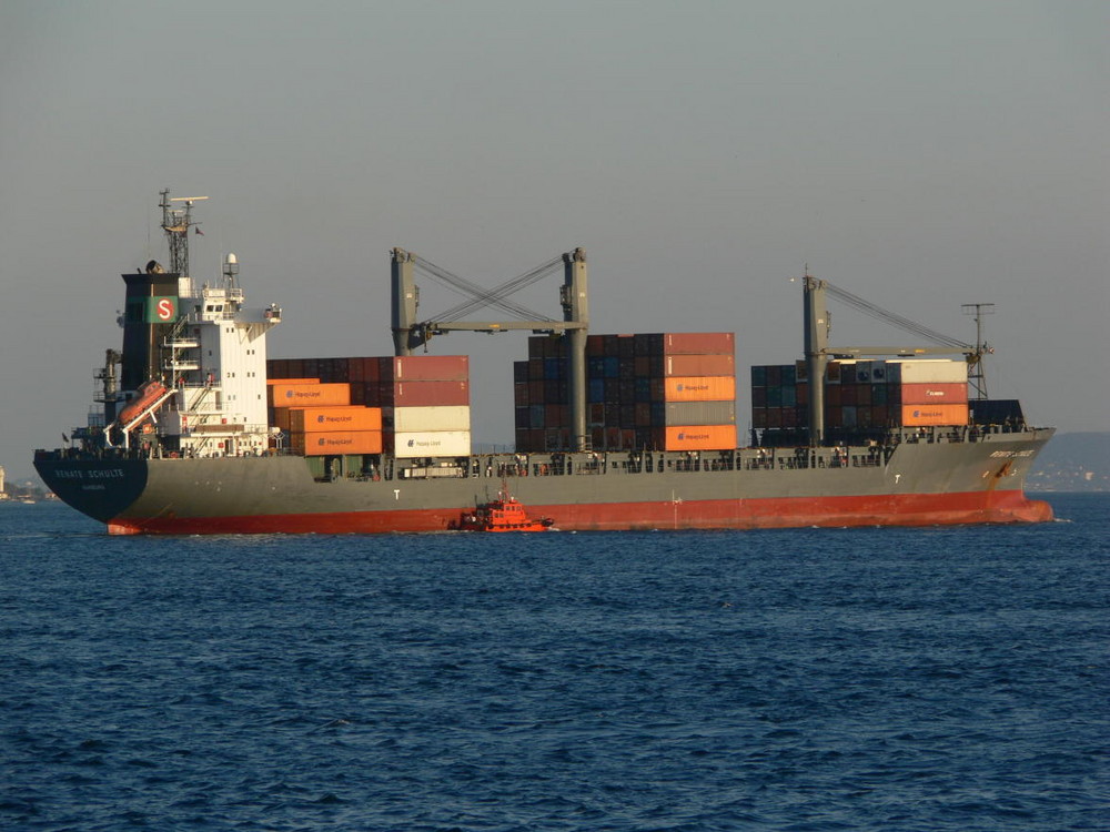 Containerschiff am Ausgang des Bosporus