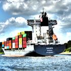 Containerschiff Calisto im NO-Kanal unweit Rendsburg 2021