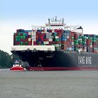 Containerschiff mit Lotsenboot