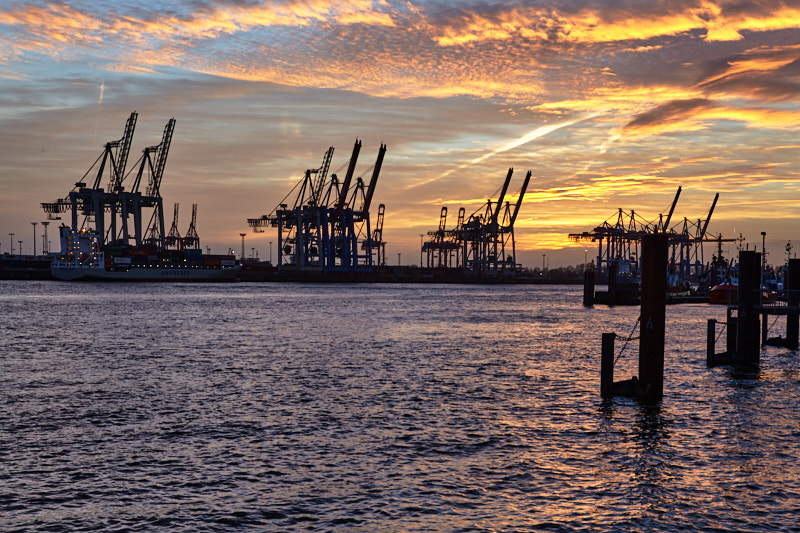 Containerterminals in Hamburg bei Abendstimmung