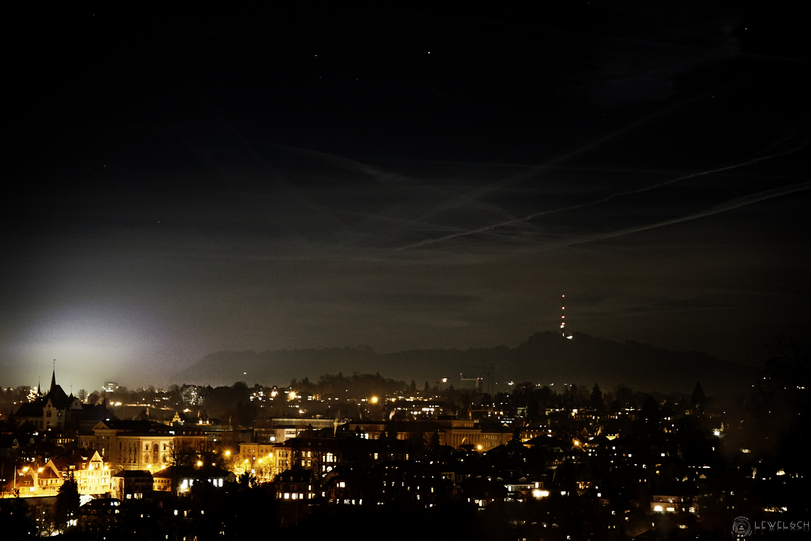 Contrails in Night Sky