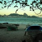 Copacabana Beach Fishermen Boats and Sugar Loaf in sunset / Series: Rio Silhouettes.