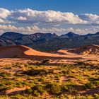 Coral Pink Sand Dunes gegen Moccasin Mountain, Utah, USA