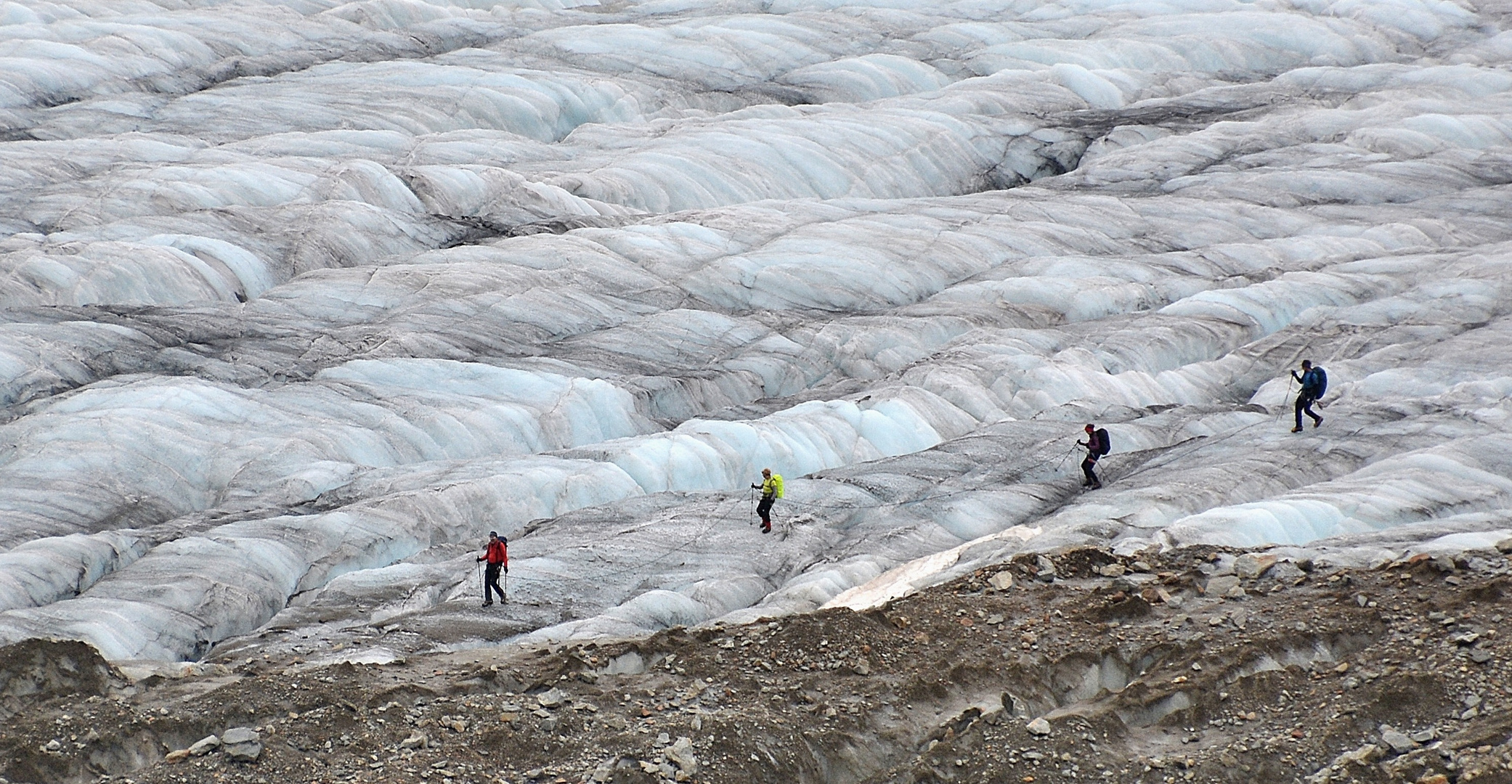 cordée de quatre hommes sur le glacier d'aletsch