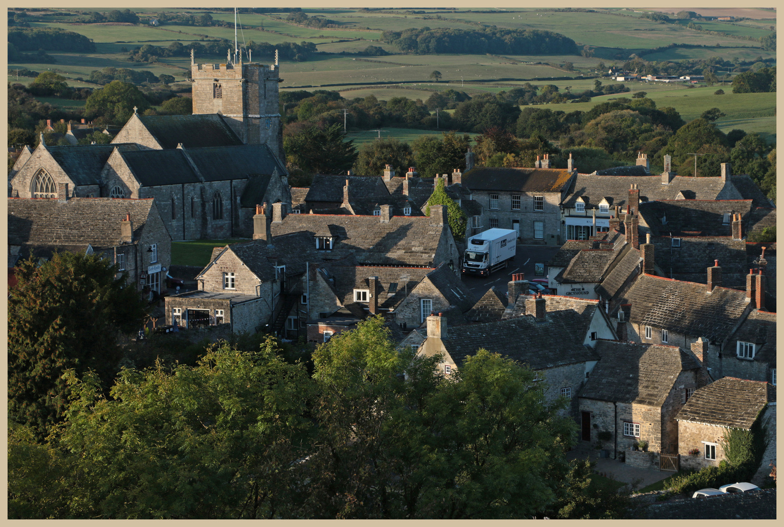 corfe castle village from east hill