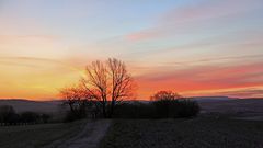 Cottaer Spitzberg, Ziegenrücken Meusegast und Hoher  Schneeberg im Morgenrot...