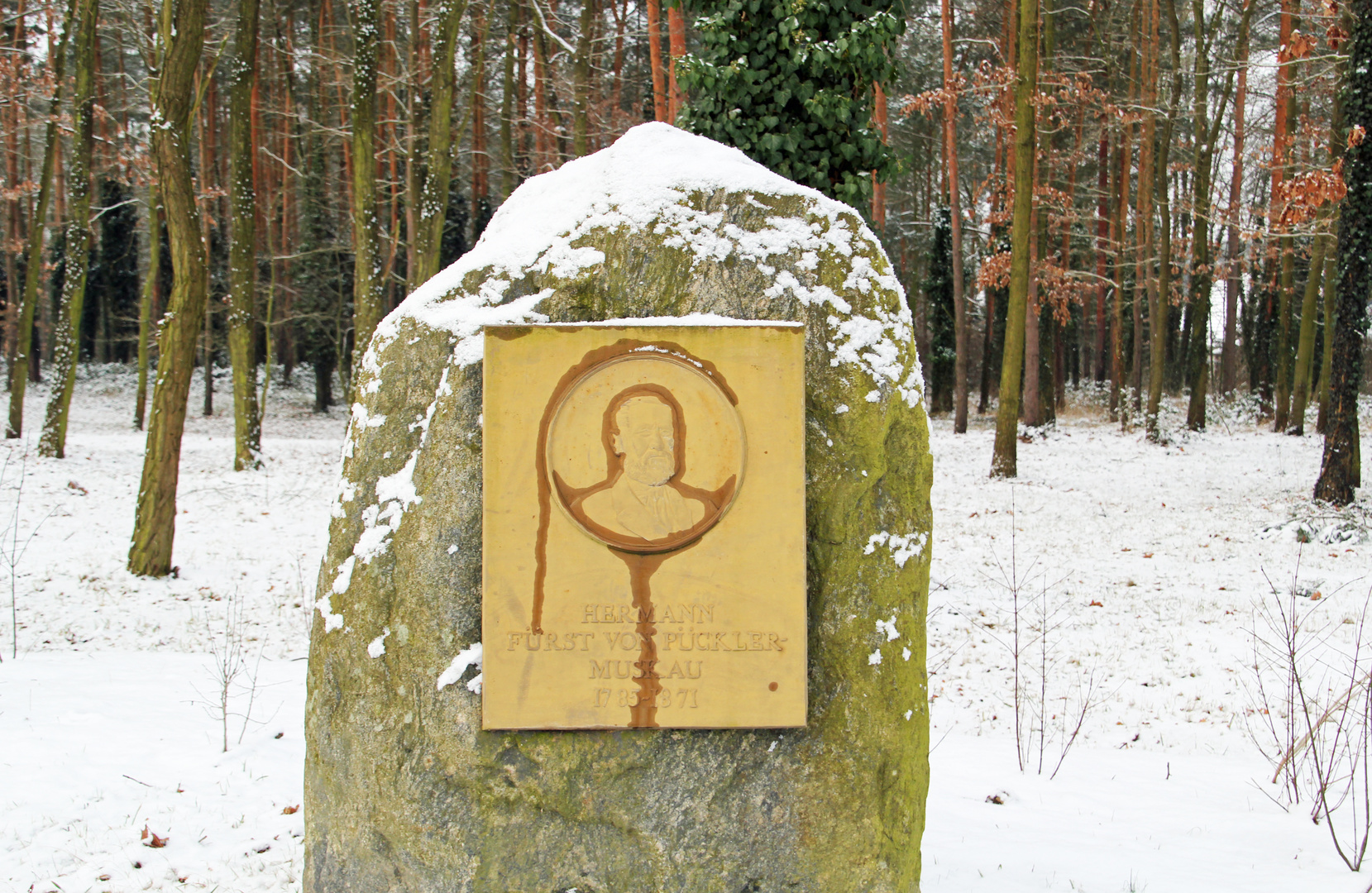 Cottbus, Branitzer Park: Fürst Pückler bei + 1° C