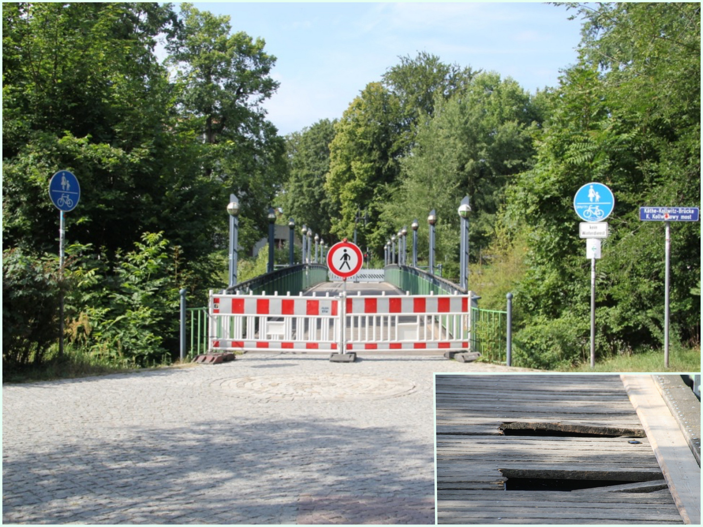 Cottbus: Die gesperrte Brücke über die Spree 