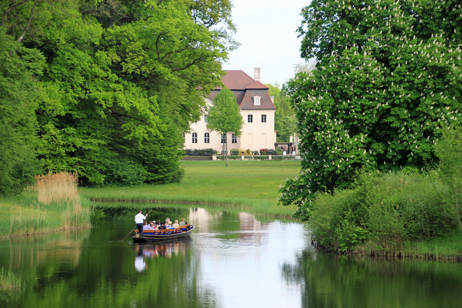 Cottbus: Gondel auf dem Schilfsee des Branitzer Parkes