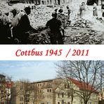 Cottbus: Vor dem Pfarrhaus im Stadtzentrum 1945 und heute
