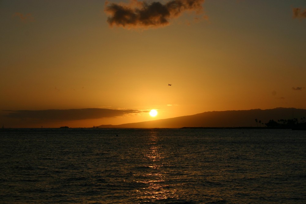 Couché de soleil depuis la baie de waikiki