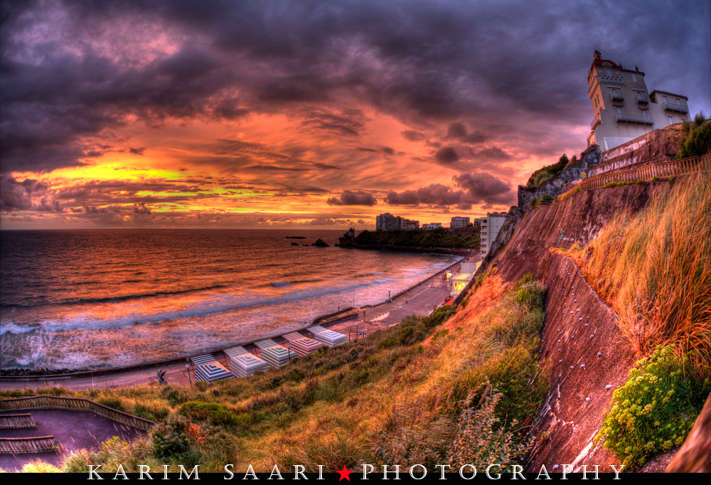 Coucher de soleil à Biarritz sur la côte des basques