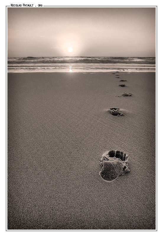 Coucher de soleil en noir et blanc à Seignosse (Landes)