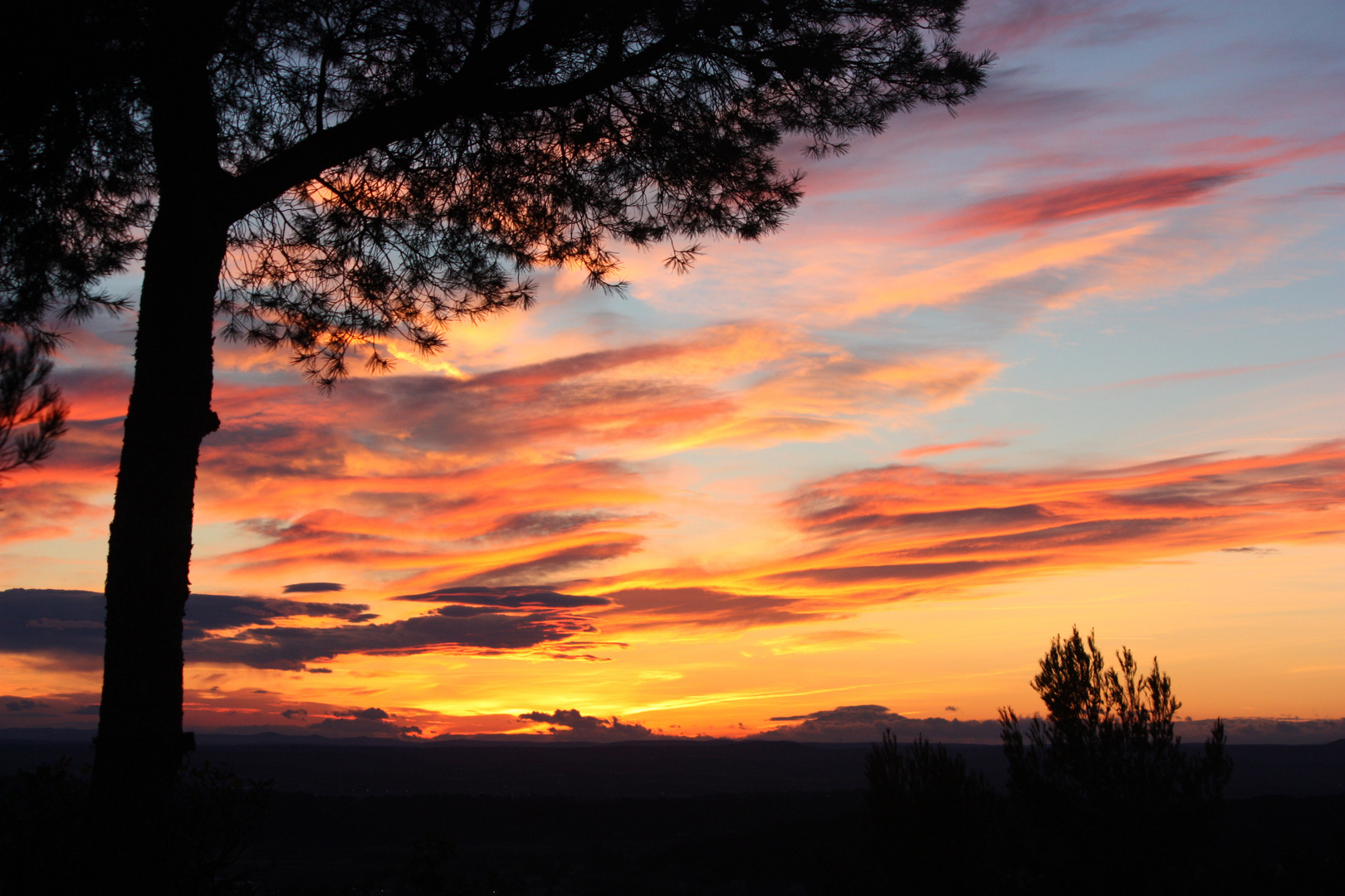 Coucher de soleil hivernal sur la Vaunage