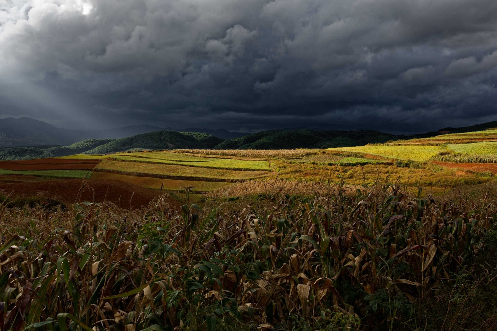 Coucher de Soleil sur Dongchuan, Yunnan, Chine.