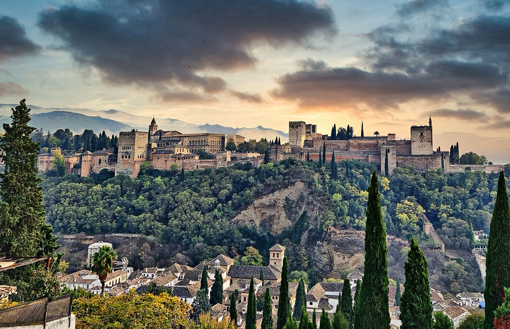 coucher de soleil sur l'alhambra