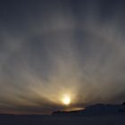 coucher de soleil sur le continent Antarctique