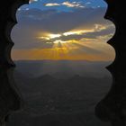Coucher de soleil, vu depuis la forteresse de Jodhpur, Rajasthan.