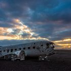 Crashed DC-3 plane at sunset (Iceland)