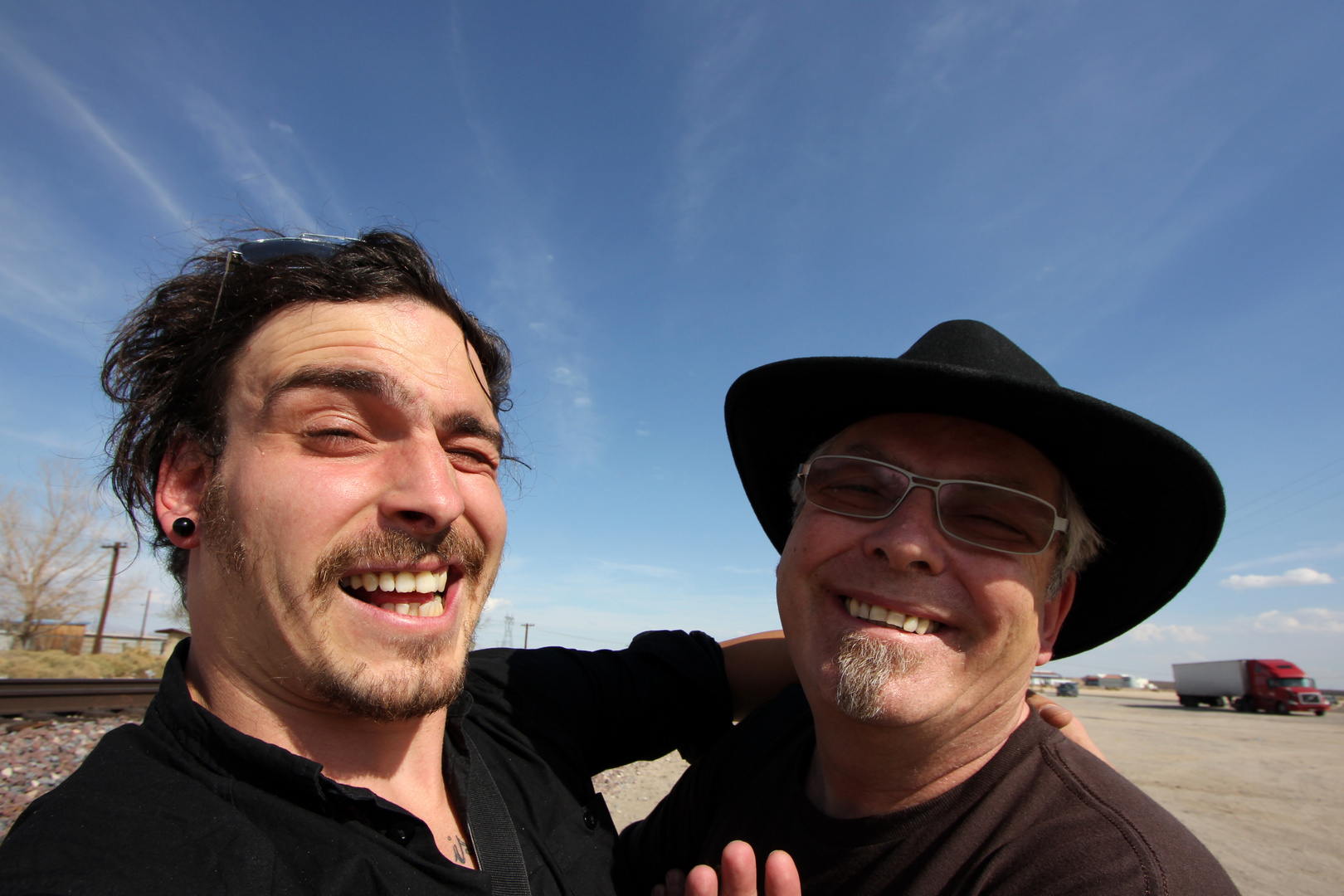 "Crazy Guys after Photo shooting of Trains ("Train Hunting") in the Desert..."