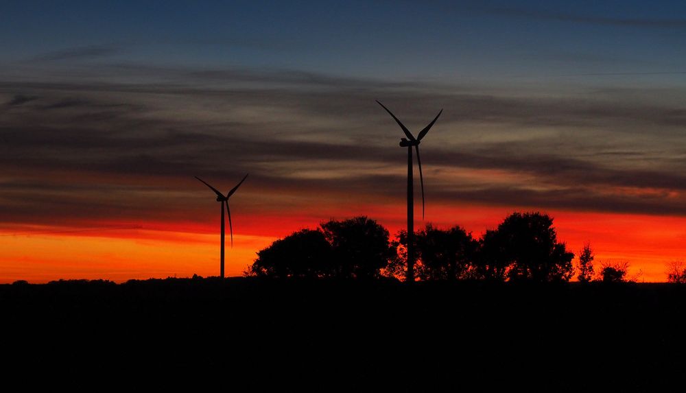 Crépuscule aux éoliennes