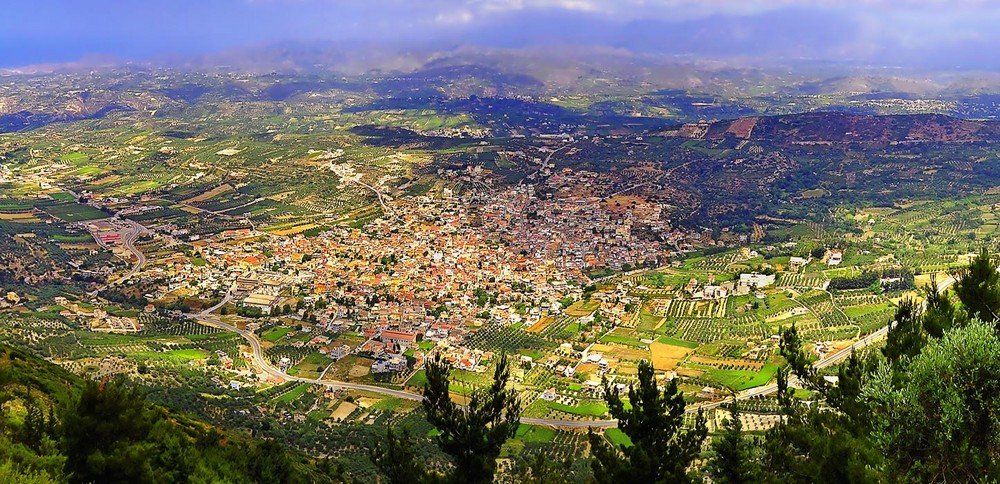 Crete: The Village Arhanes viewed from the Mountain Yuhta/ Der Dorf Arhanes gesehen vom Berge Yuhta