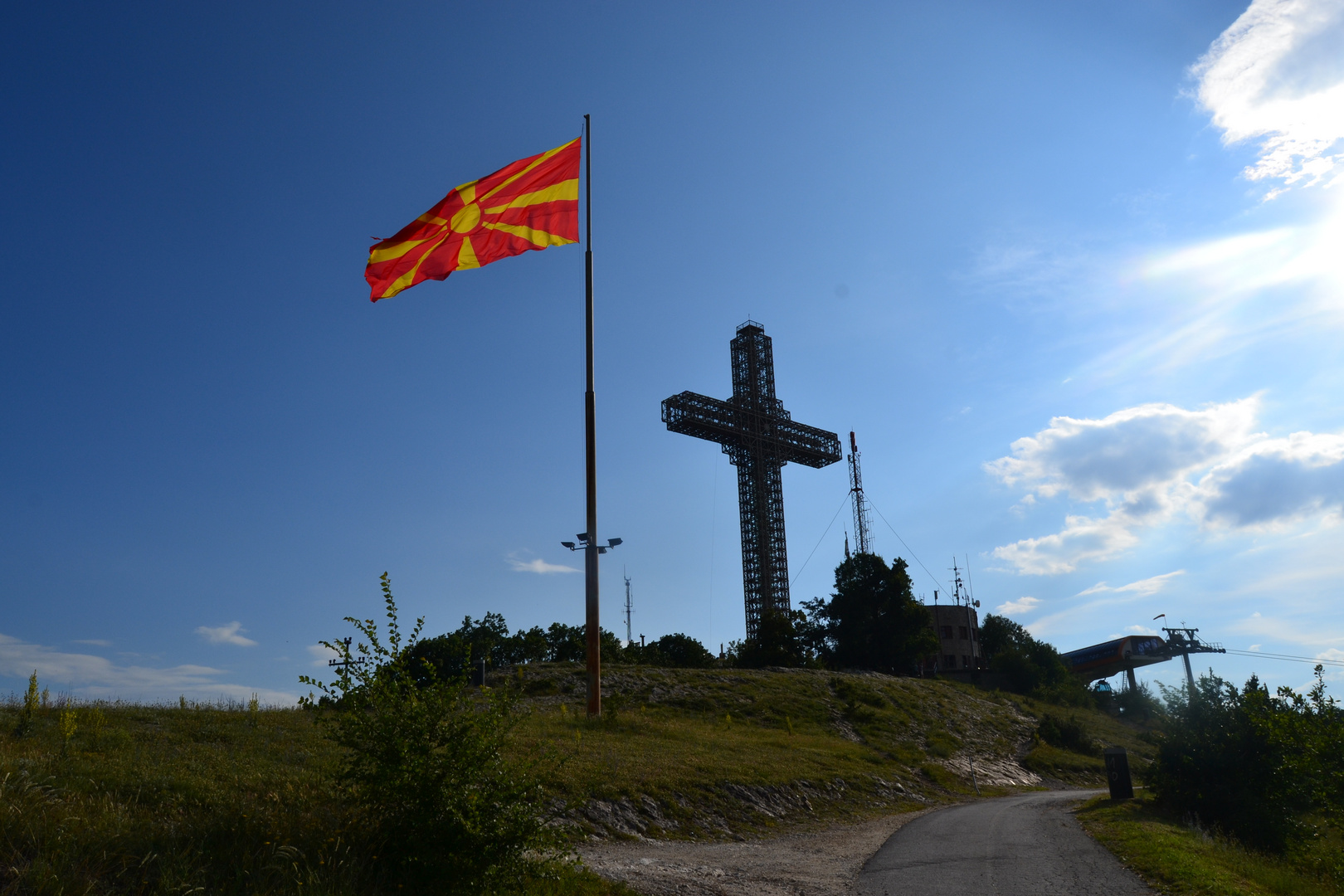 Cross on the Vodno with the Macedonia flag