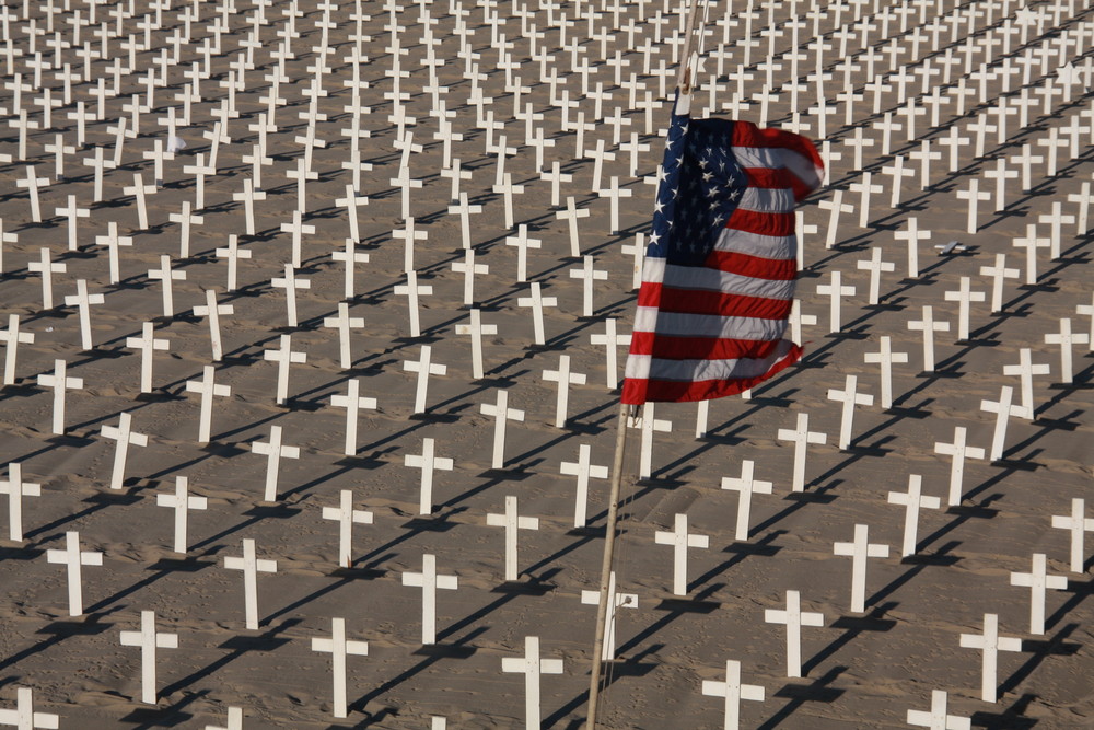 crosses on santa monica beach - protest against war