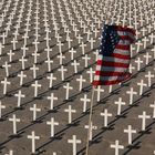 crosses on santa monica beach - protest against war