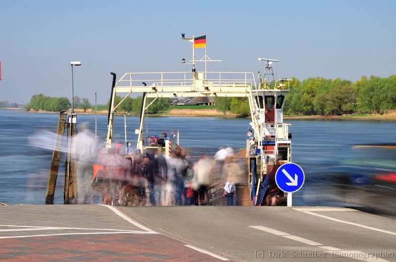 Crossing river Elbe with ferry Zollenspieker - Hoopte in Hamburg, Germany