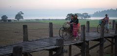 [ …crossing U Bein Bridge ]